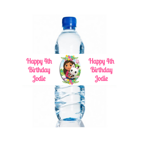 Personalised Dollhouse Bottle Label (4 Pack) | Gabby's Dollhouse Party Supplies | Party Supplies