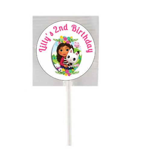 Personalised Dollhouse Lollipops (15 Pack) | Gabby's Dollhouse Party Supplies | Party Supplies | Sweets