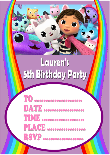 Personalised Gabby's Dollhouse Party Invitations | Gabby's Dollhouse Party Supplies | Party Supplies