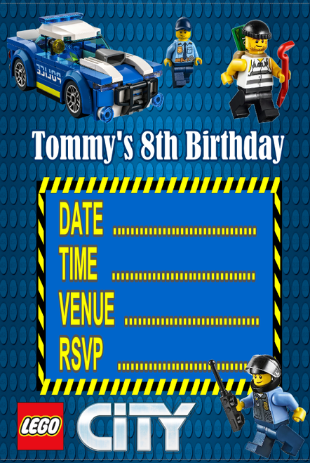 Personalised Lego City Party Invitations