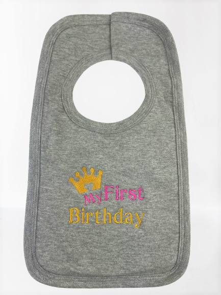 Personalised Embroidery My First Birthday Crown Baby Bib