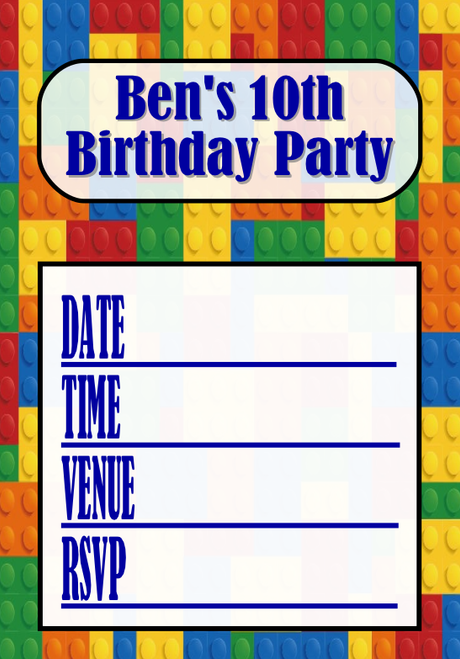 Personalised Blocks Party Invitations (16 Pack)