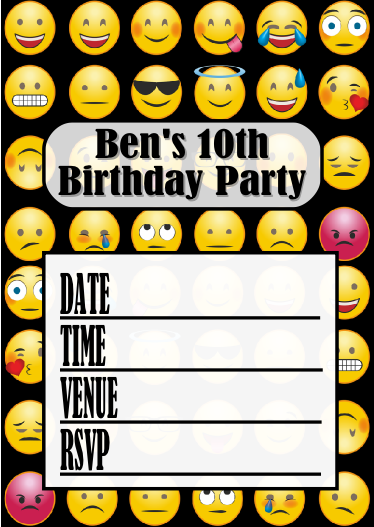 Personalised Emoji Party Invitations (16 Pack)