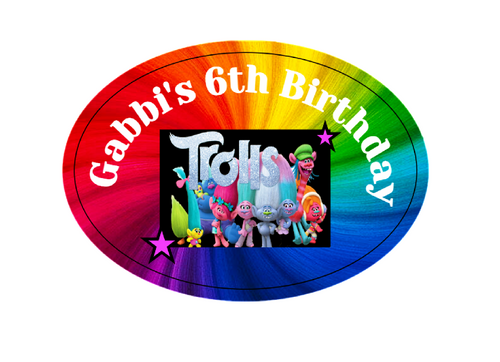 Personalised Trolls Oval Labels (8 Pack)