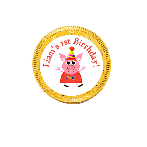 Personalised Cartoon Pig Chocolate Coins (15 Pack)