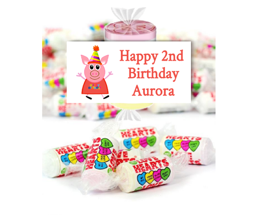 Personalised Cartoon Pig Loveheart Sweets (9 Pack)