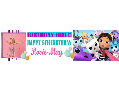 Personalised Gabby's Dollhouse Birthday Banner with Photo | Gabby's Dollhouse Banner | Personalised Kids Birthday Banner