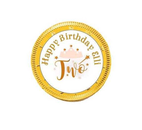Personalised Pink Tiara 2nd Birthday Chocolate Coins (15 Pack)