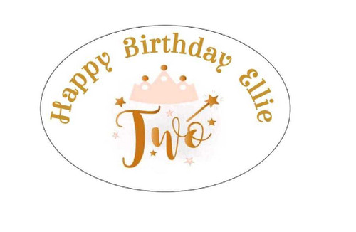 Personalised Pink Tiara 2nd Birthday Oval Labels (8 Pack)
