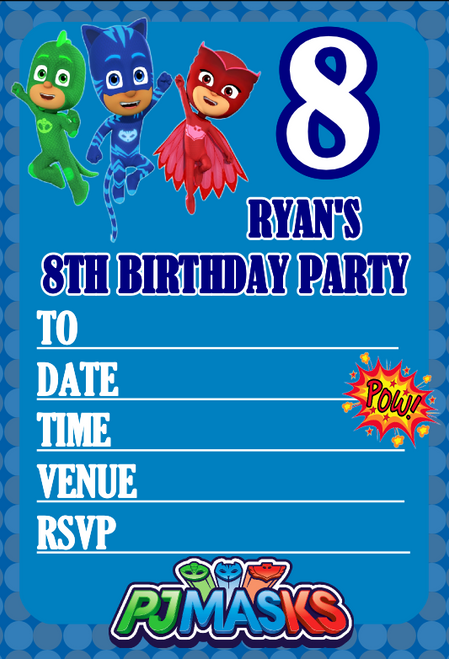 Personalised Pj Mask Party Invites