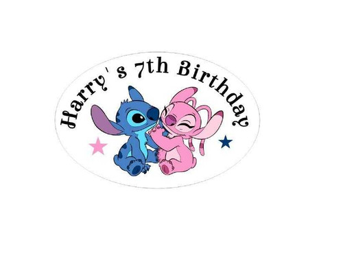 Personalised Lilo and Stitch Birthday Oval Labels (8 Pack)