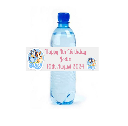 Personalised Bluey Girl's Water Bottle Labels (4 Pack)