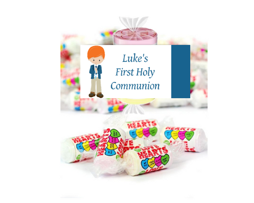 Personalised Communion Red Haired Boy Lovehearts (9 Pack) | Communion Decorations