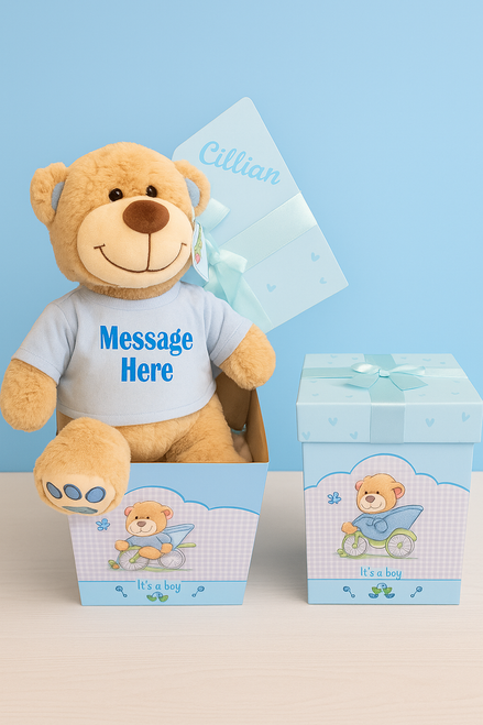Personalised Embroidery Blue Teddy Bear Gift Box