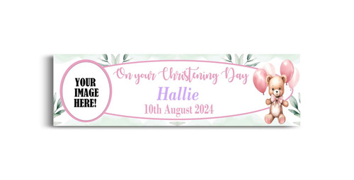 Personalised Pink Leaf Christening Photo Banner | Christening Party Supplies | Birthday Party Supplies