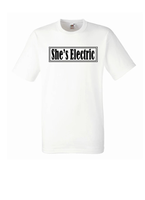 White Personalised She's Electric T-Shirt | Oasis T-Shirts | Oasis Tour T-shirts