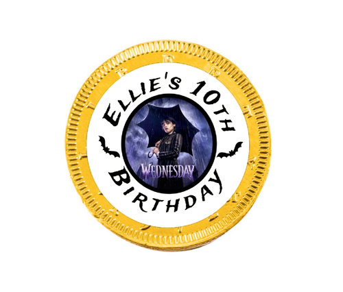 Personalised Dark Girl Chocolate Coins (15Pk) | Personalised Wednesday Addams Chocolate Coins