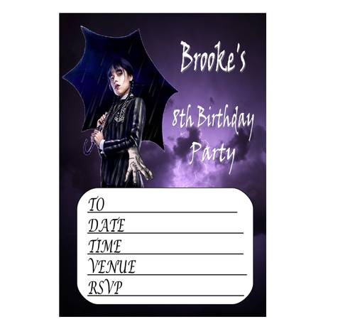 Personalise Dark Girl Invitations | Addams Family Party Supplies