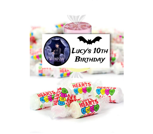 Personalised Dark Girl Loveheart Sweets | Addams Family Party Supplies