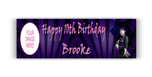 Personalised Dark Girl Photo Banner | Wednesday Addams Party Supplies