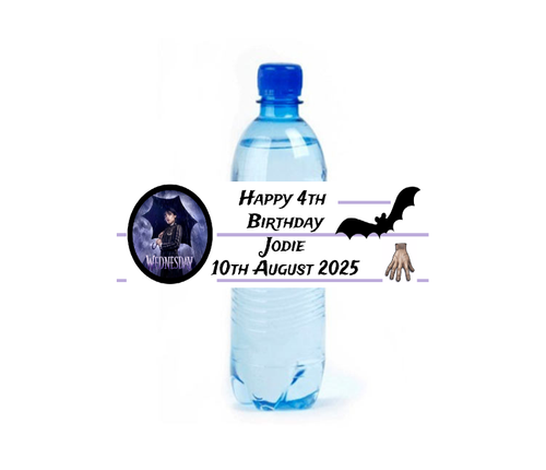 Personalised Wednesday Addams Bottle Labels (4 Pack) | Wednesday Addams