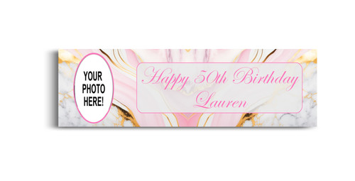 Personalised Pink Marble Photo Banner | Personalised Birthday Banners