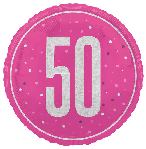 50th Pink Glitz Foil Balloon | Party Balloons