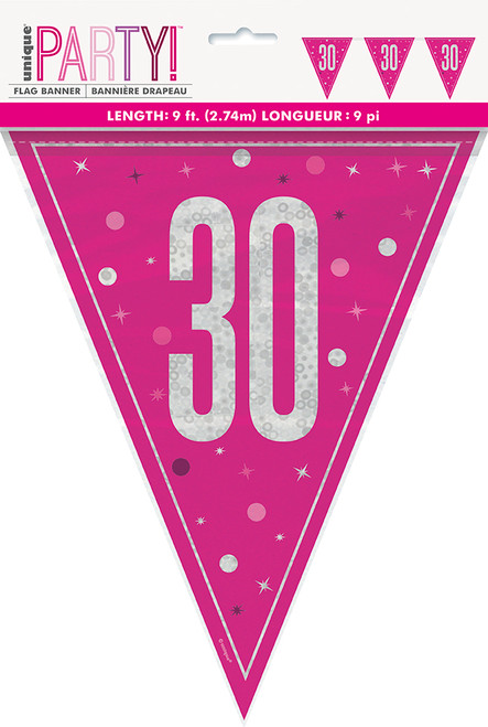 Pink Glitz 30th Birthday Bunting | Birthday Banners | 30th Birthday Party Decorations for women