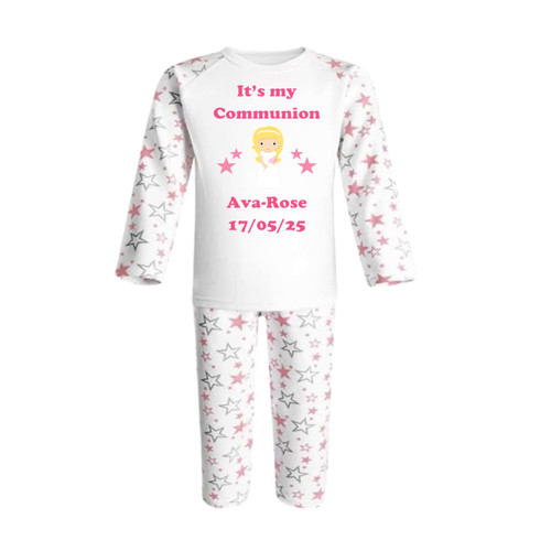 Personalised Star Blonde Communion Girl Pyjamas