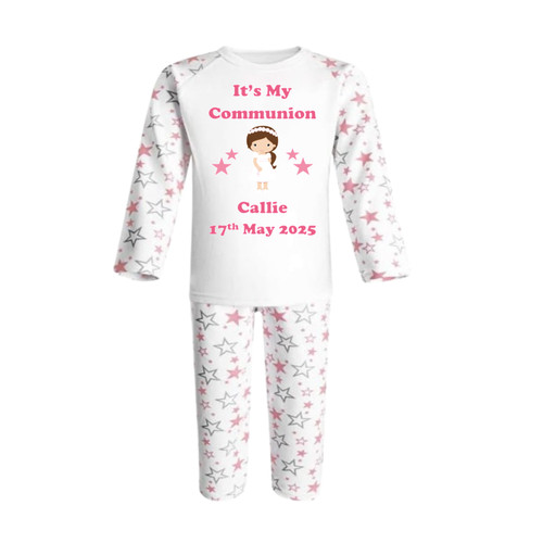 Personalised Star Brown Communion Girl Pyjamas