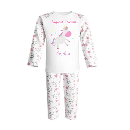 Personalised Pink Star Unicorn Pyjamas