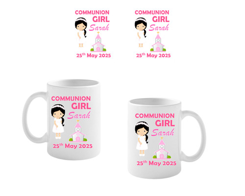Personalised Black Haired Communion Girl Mug