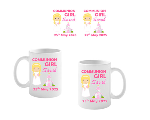 Personalised Blonde Hair Communion Girl Mug