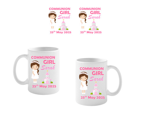 Personalised Brown Hair Communion Girl Mug