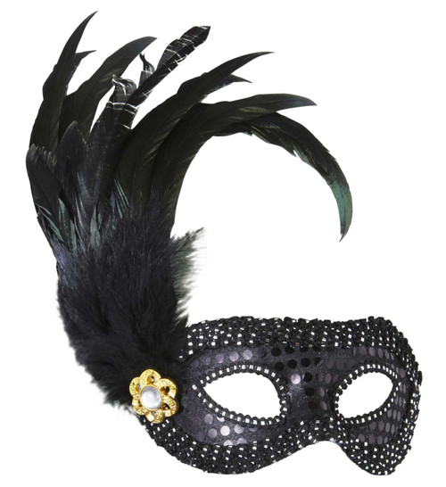 Black Feather Eyemask | Feathered Black Eyemask | Black Masquerade Feather Mask