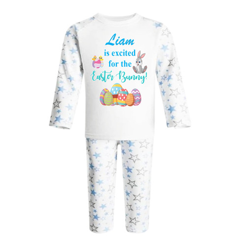 Personalised Blue Star Easter Boy Pyjamas