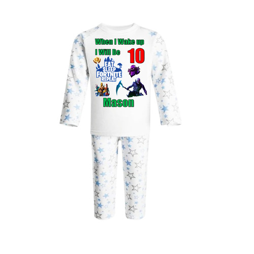 Personalised Blue Star Fortnite Kids Pyjamas