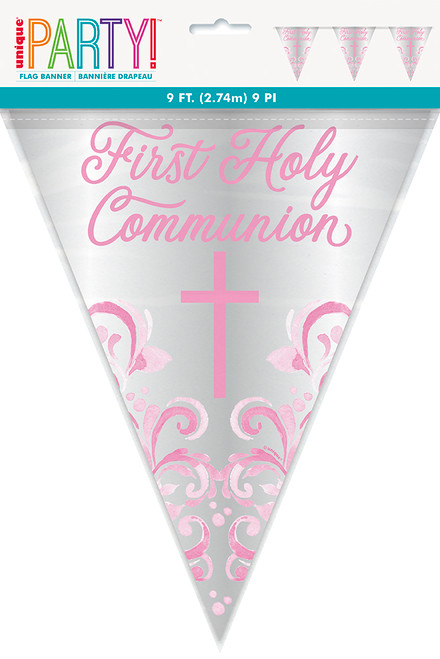 Pink Elegant Cross Communion Flag Banner