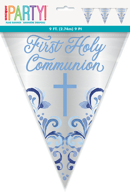 Elegant Blue Cross Communion Flag Banner