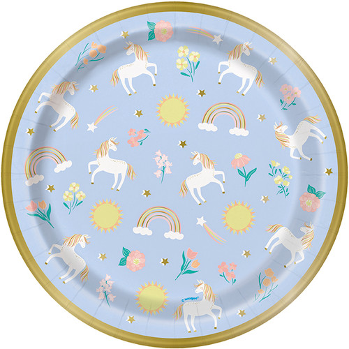 Gold & Blue Unicorn Paper Plates