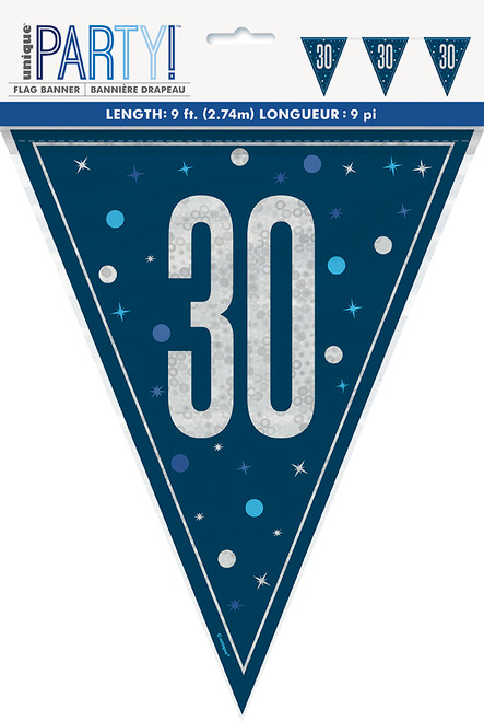 Blue Glitz 30th Birthday Bunting
