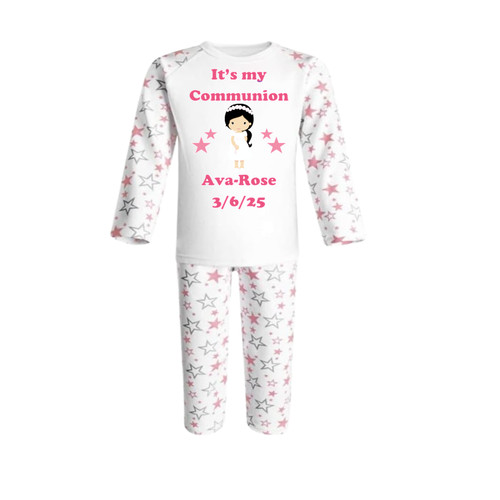 Personalised Star Black Hair Communion Girl Pyjamas