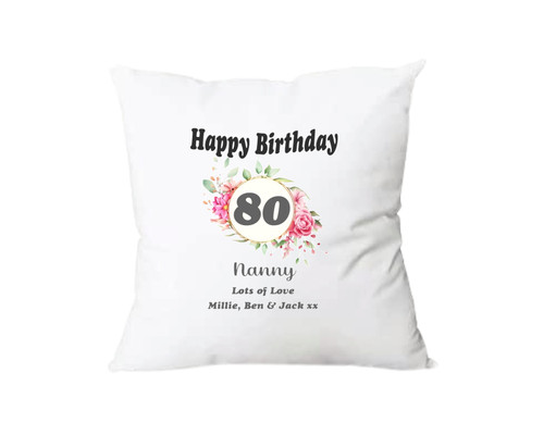 Personalised Floral Age 80 Cushion