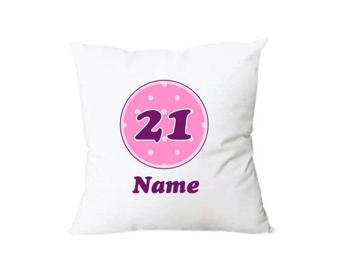Personalised Pink Dots Age 21 Cushion