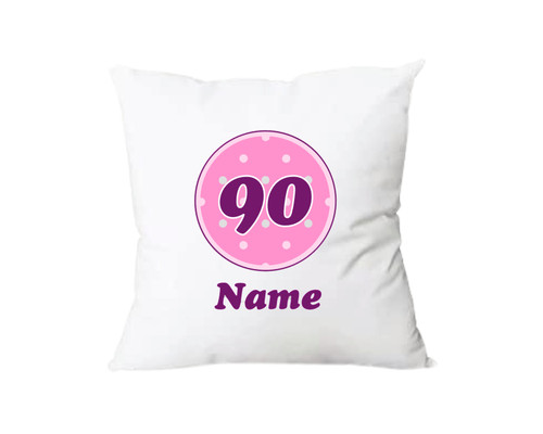 Personalised Pink Dots Age 90 Cushion