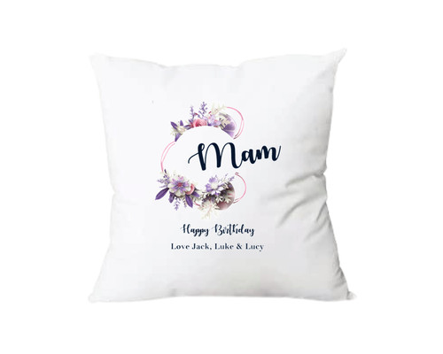 Personalised Purple Floral Birthday Mam Cushion