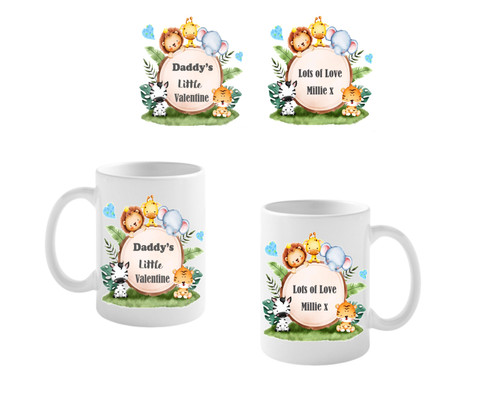Personalised Blue Safari Daddy's Little Valentine Mug