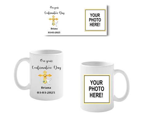Personalised Gold Cross Confirmation Photo Mug