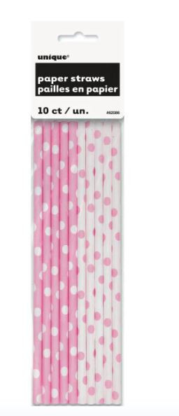 Baby Pink Polka Dot Straws ( 10 Pack)