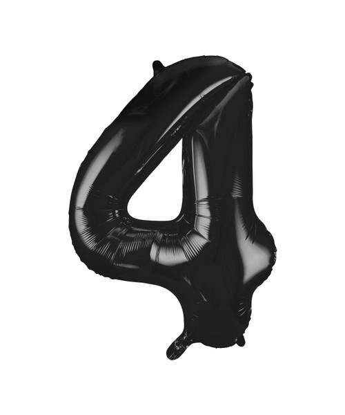 Black Number 4 Foil Balloon - 86cm | Black Number 4 Shaped Large Foil Balloon (86cm) 1 Piece